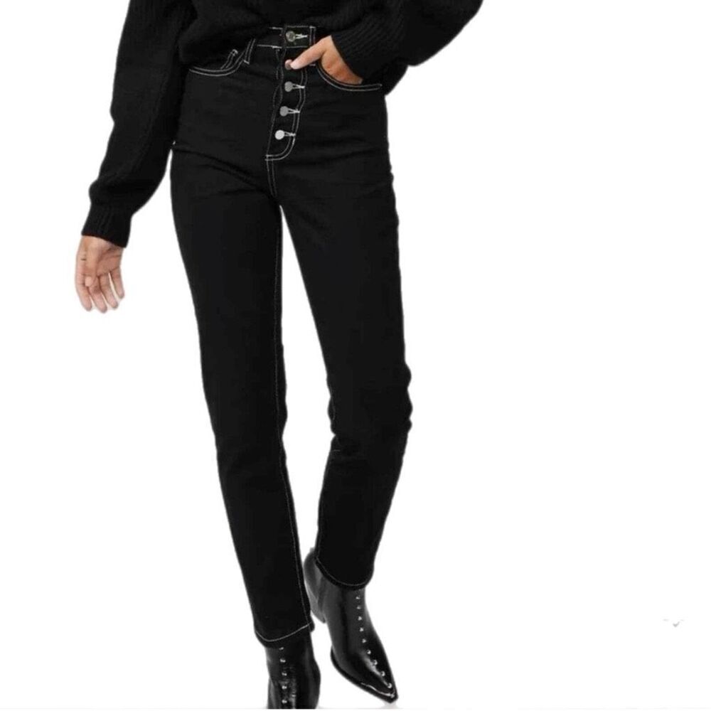 NWT WeWoreWhat The Danielle High Rise Vintage Straight Jean in black with white